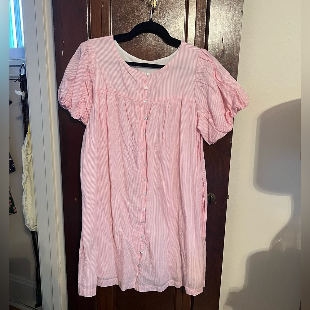 Oak Meadow Andi Puff Dress in Rosewater stripe ~ Tall, size m
